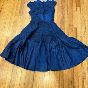 Vintage 1950s-60s (?) silk navy blue cocktail dress